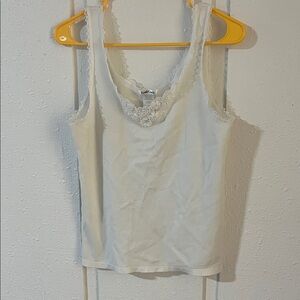 Cuddl Duds White Lace-Trim Camisole
